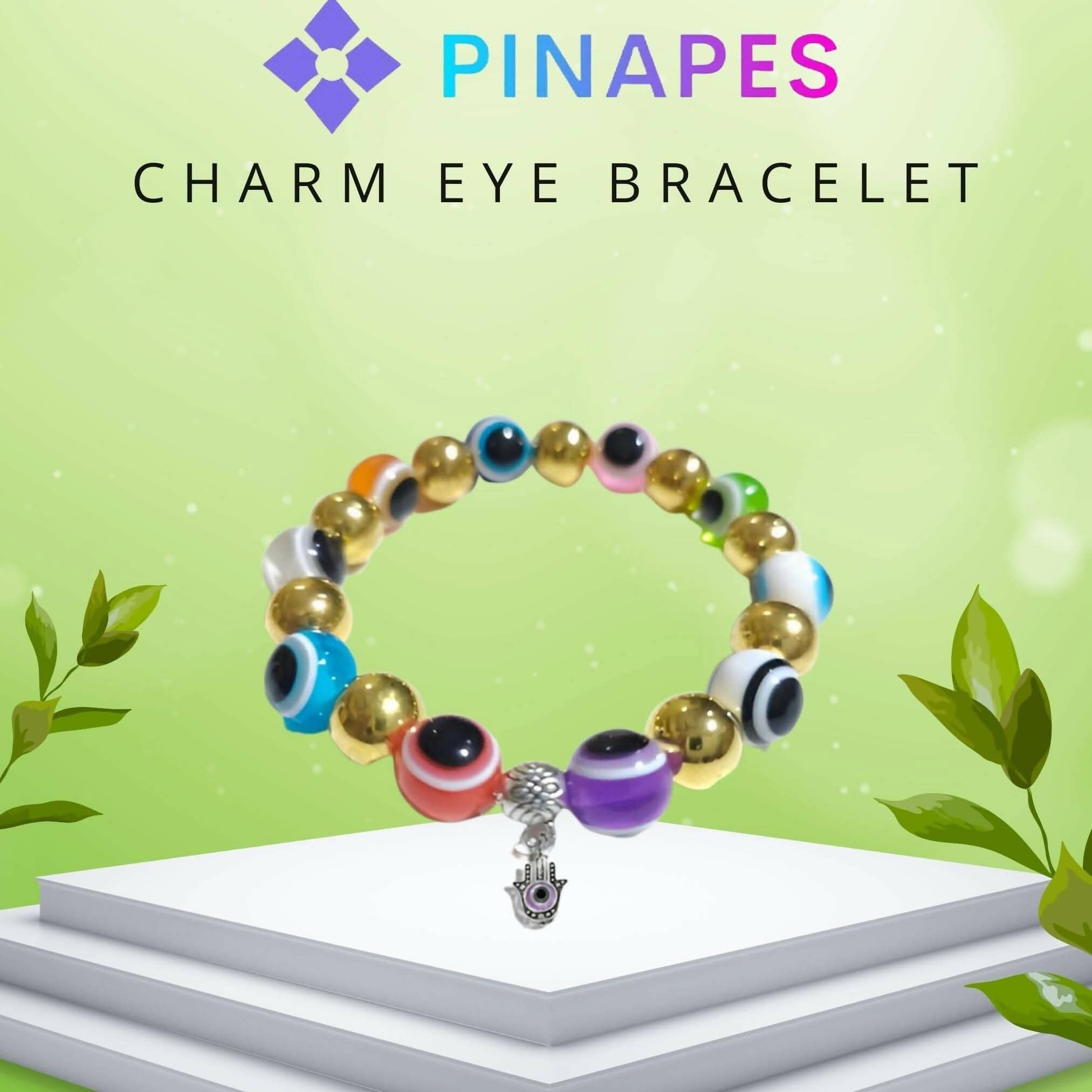 Pinapes Multicolor Evil Eye Bracelet Adjustable Cord with Butterfly Charm