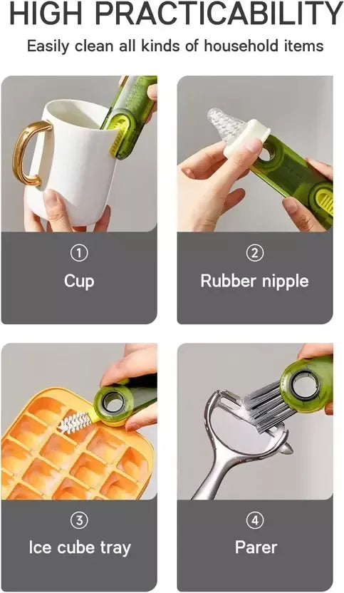 3-in-1 Cleaning Brush for Teacups Multi-functional Brush Set (Multicolor, Single piece)