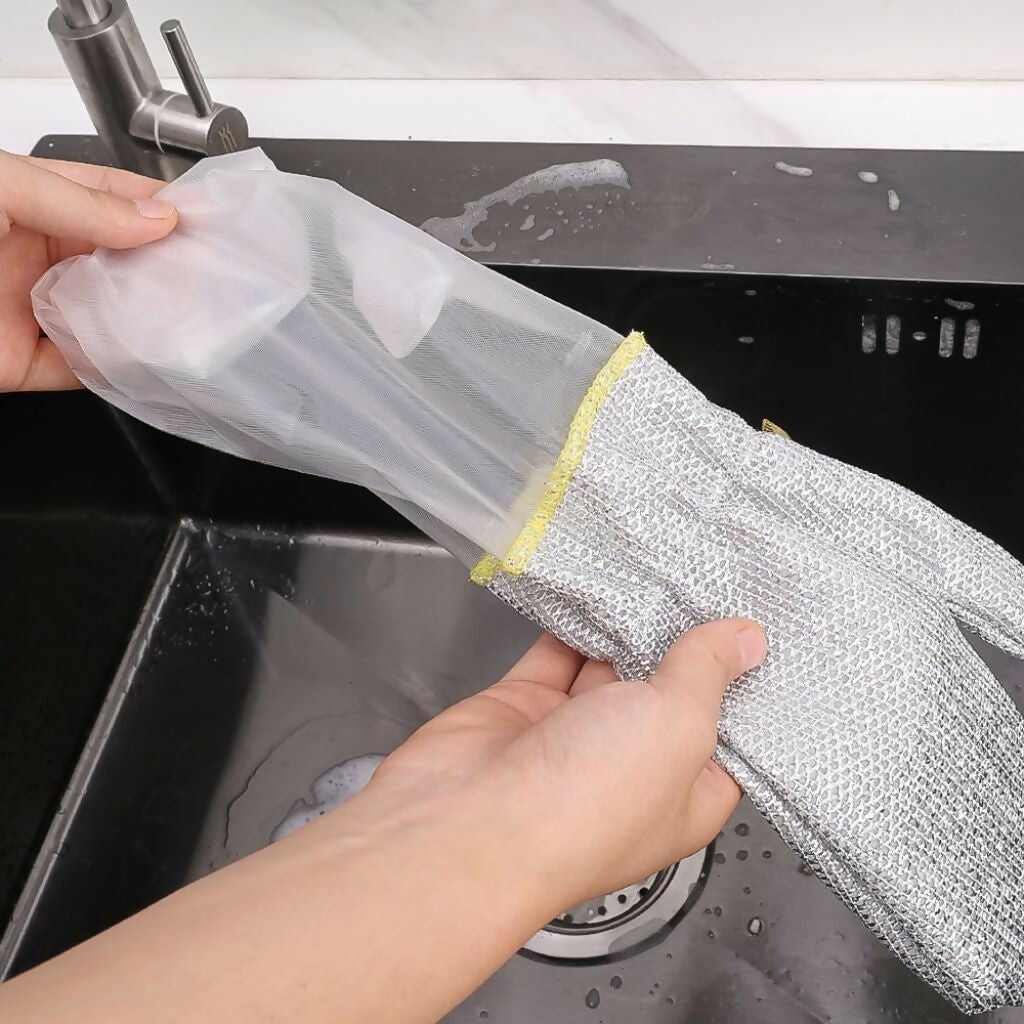 Anti-Scalding Stainless Steel Wire Gloves Reusable Kitchen & Cleaning Gloves (1 Pair)