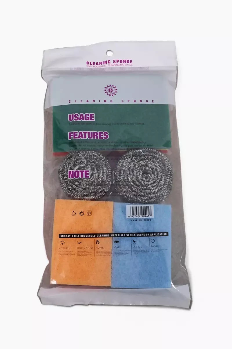 Multipurpose Cleaning Sponge N Scrubber (Sponge & Stainless Steel) - (Set of 9)