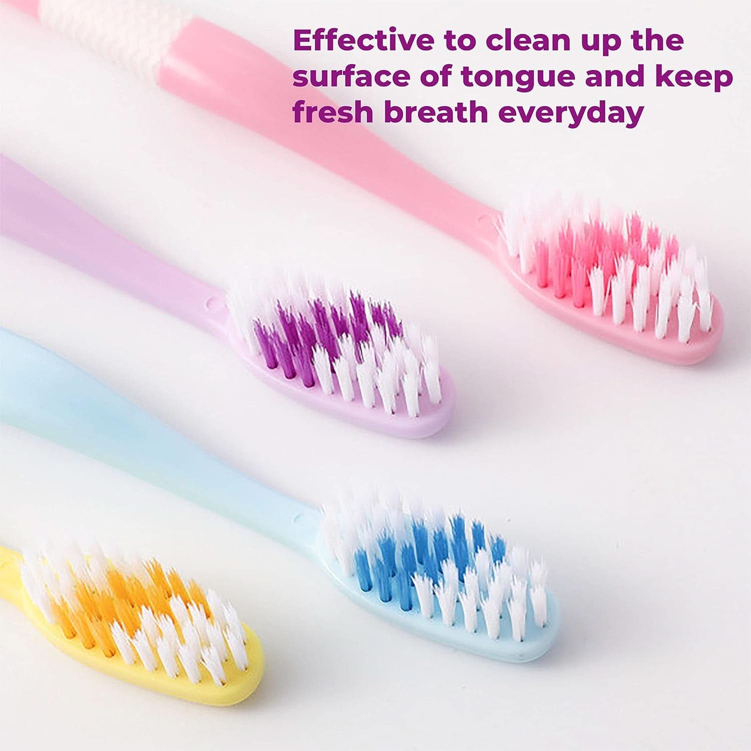 2-in-1 Soft Toothbrush with Tongue Scraper – Long Handle Oral Care Set (8 Pcs)