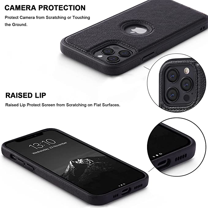 Puloka Black Logo cut Leather silicone case for Apple iPhone 12 Pro max