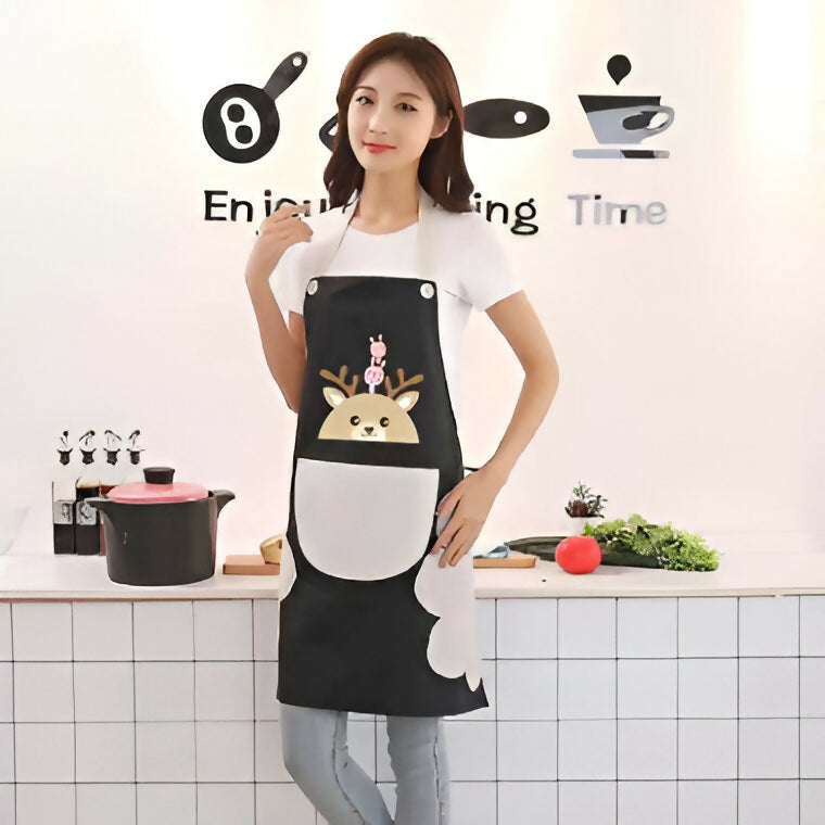 HOMEGLARE Deer With Pockets and Hand-Wiping Apron (Random Colour,Single Pc)
