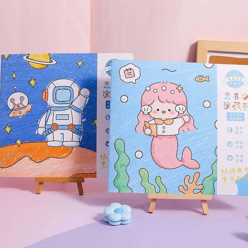 Kids Cartoon Coloring Book with 6 Double-Headed Markers – Fun & Educational Activity Set