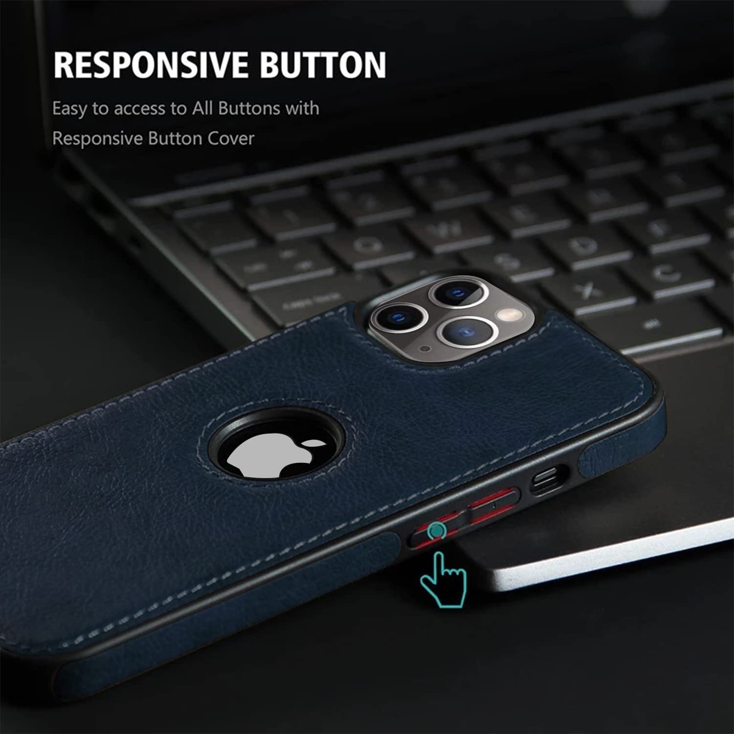 Puloka Dark Blue Logo cut Leather silicone case for Apple iPhone 14 Pro Max