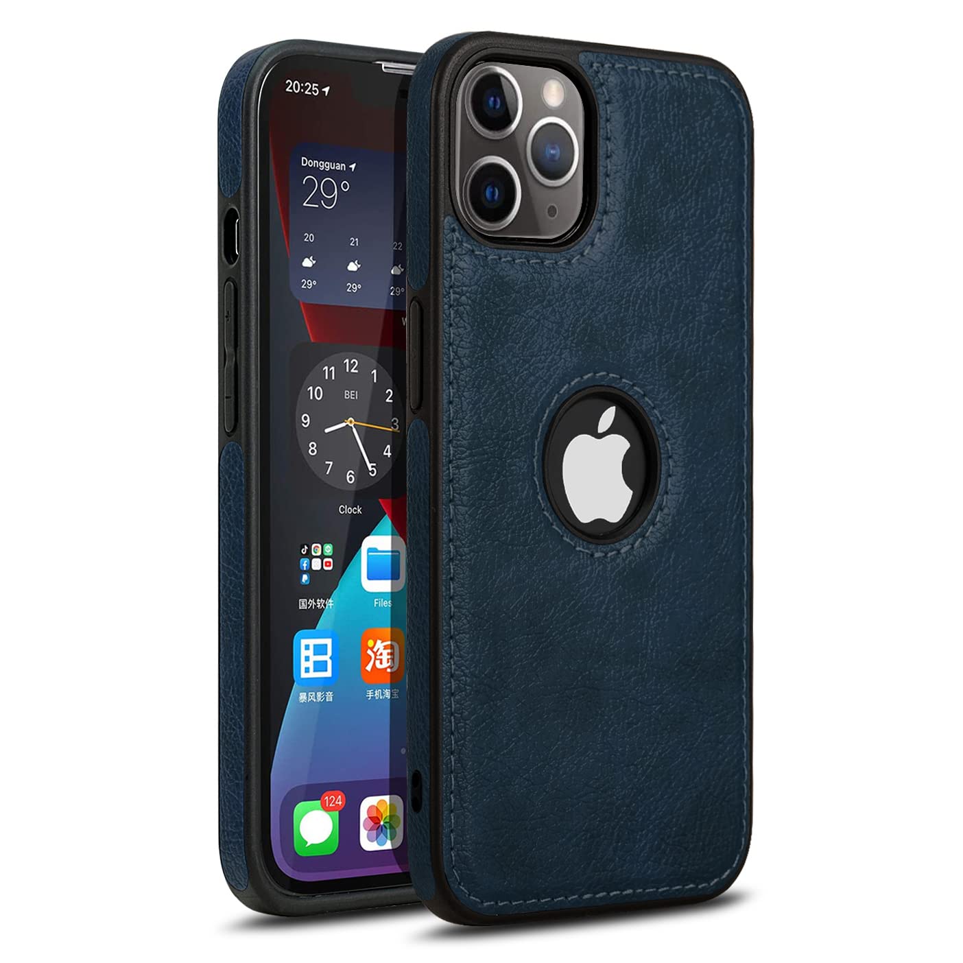 Puloka Dark Blue Logo cut Leather silicone case for Apple iPhone 12 Pro Max
