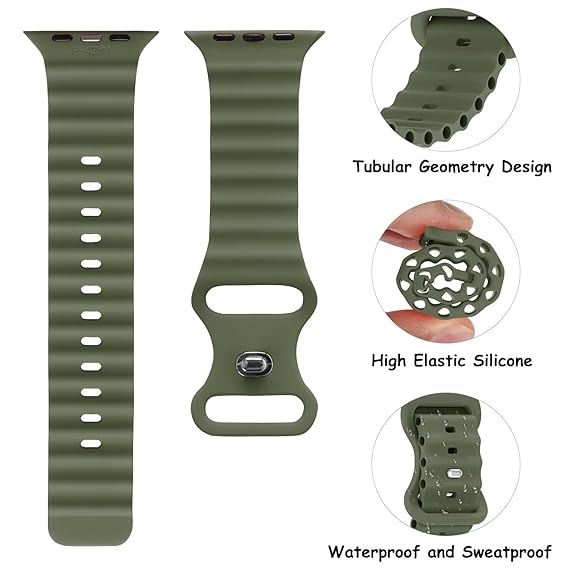 Olive Green Ocean Loop Watch Strap For apple For Apple Watch Series 1 (42mm/44mm/45mm/46mm/49mm)