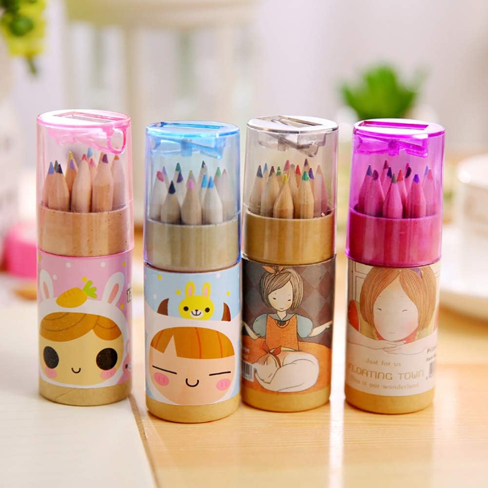 12 Mini Colouring Pencils with Sharpener, Kids Drawing Set for School & Sketching