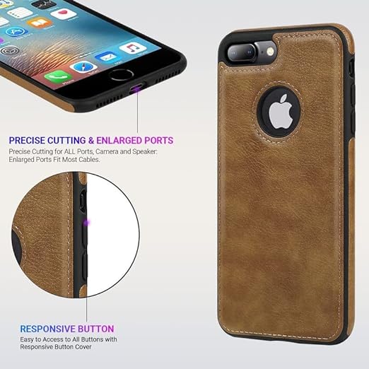 Puloka Brown Logo cut Leather silicone case for Apple iPhone 7 Plus