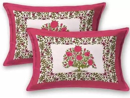 Jaipur Rajasthani Hand Printed Double Bedsheet with 2 Pillow Cover (Pink)