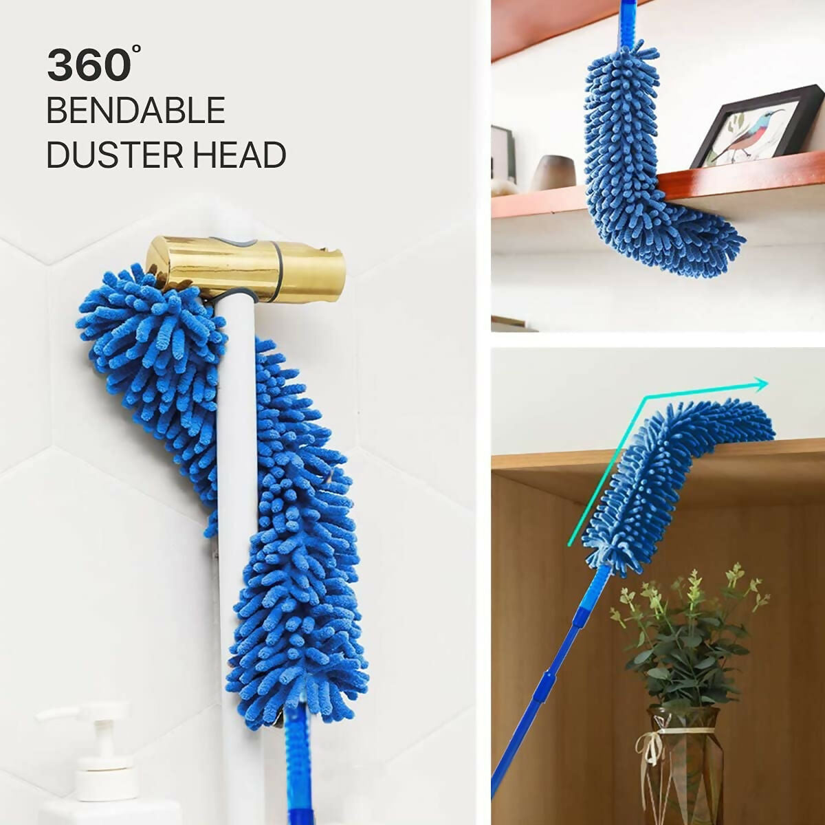 Microfiber Fan Cleaner Brush with Long Rod Flexible & Foldable Duster (Blue)