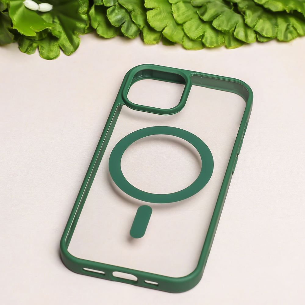 Forest Green MagSafe Clear Transparent Silicone case for Apple iphone 15 Pro
