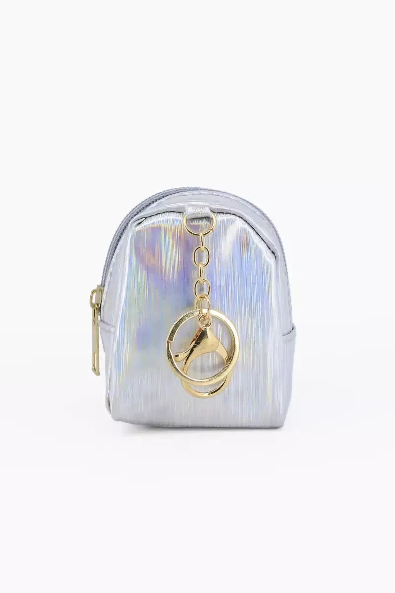 Mini Coin Purse Keychain with Fluffy Pompom (Ash)