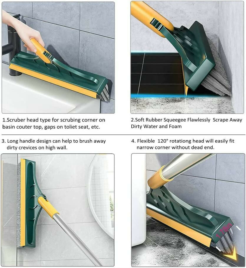 2-in-1 Bathroom Cleaning Brush with Wiper & 120° Rotating Long Handle