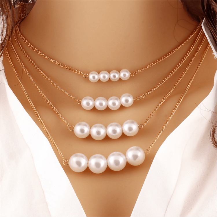 Pinapes Stylish 4 Layer Pearl Choker White Necklace for Girls & Women
