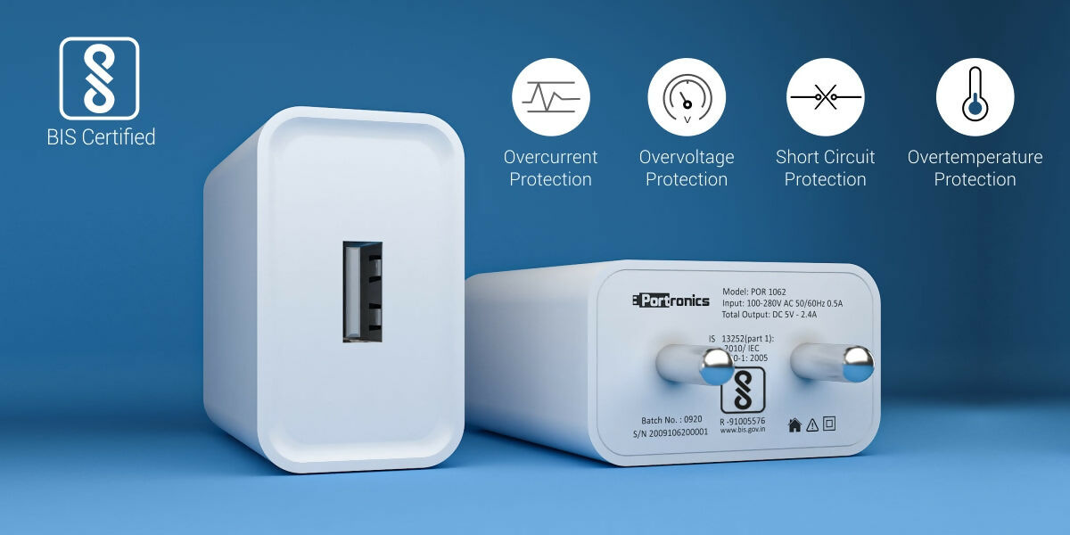 Portronics Adapto 62 12W Fast Wall Charger with 1M Micro USB Cable – Powerful 2.4A Single USB Charging Adapter (White)