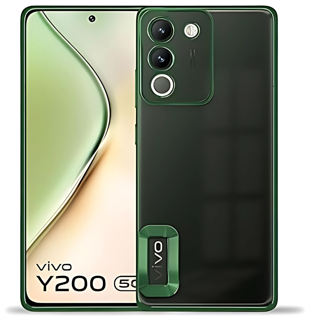 Green 6D Chrome Logo Cut Transparent Case for Vivo Y200