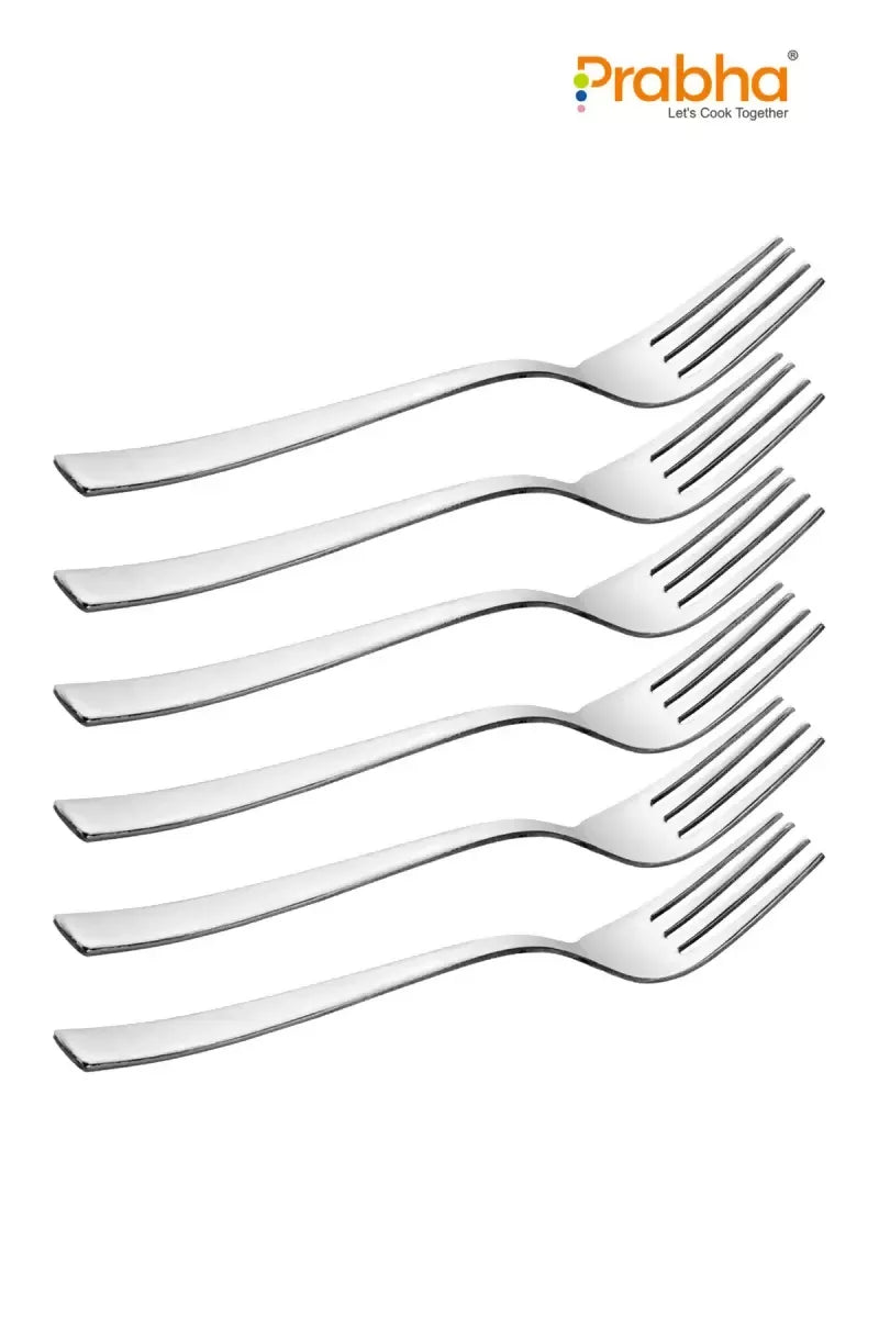 Prabha Stainless Steel Impress Dessert Fork Set - 19cm