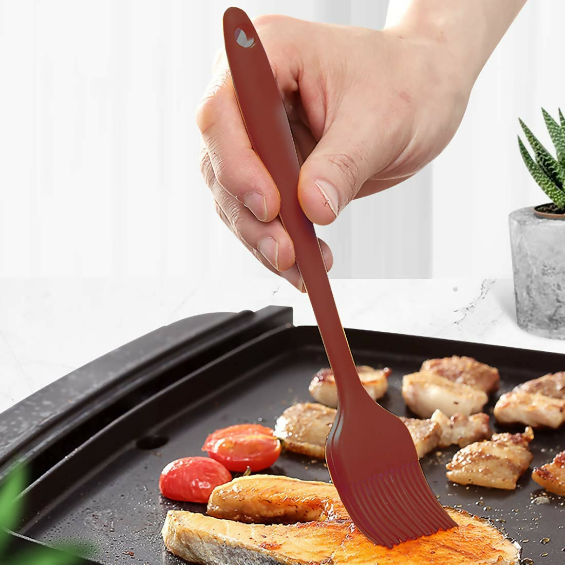 P-Plus International Silicone Spatula & Basting Brush Set (Red) (Non-Stick & Heat Resistant)