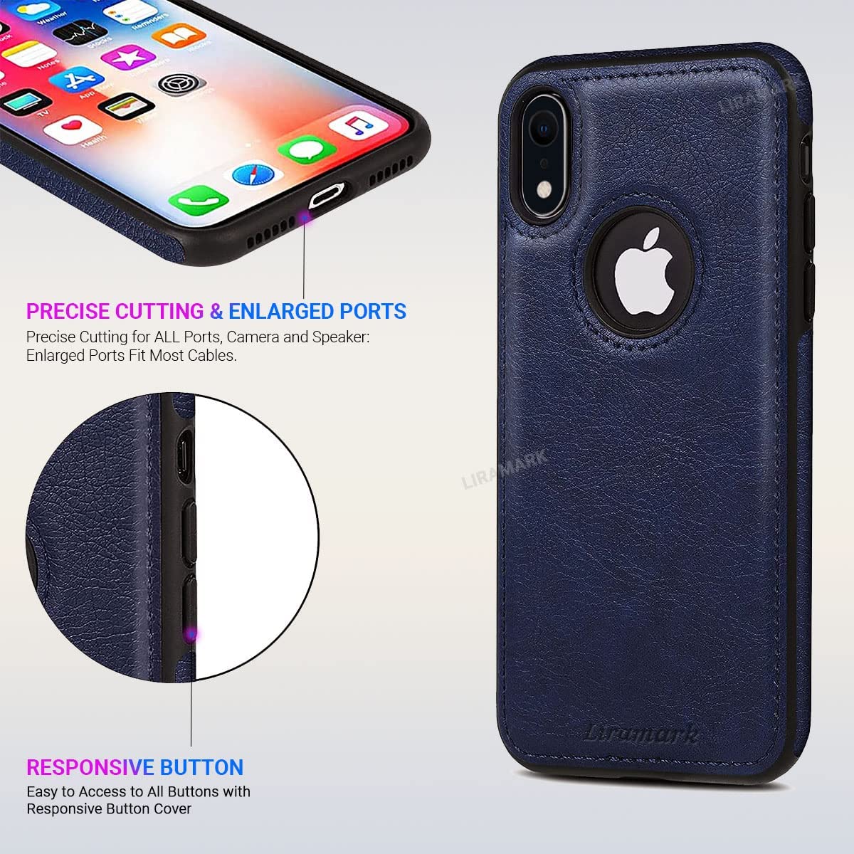 Puloka Dark Blue Logo cut Leather silicone case for Apple iPhone X/xs