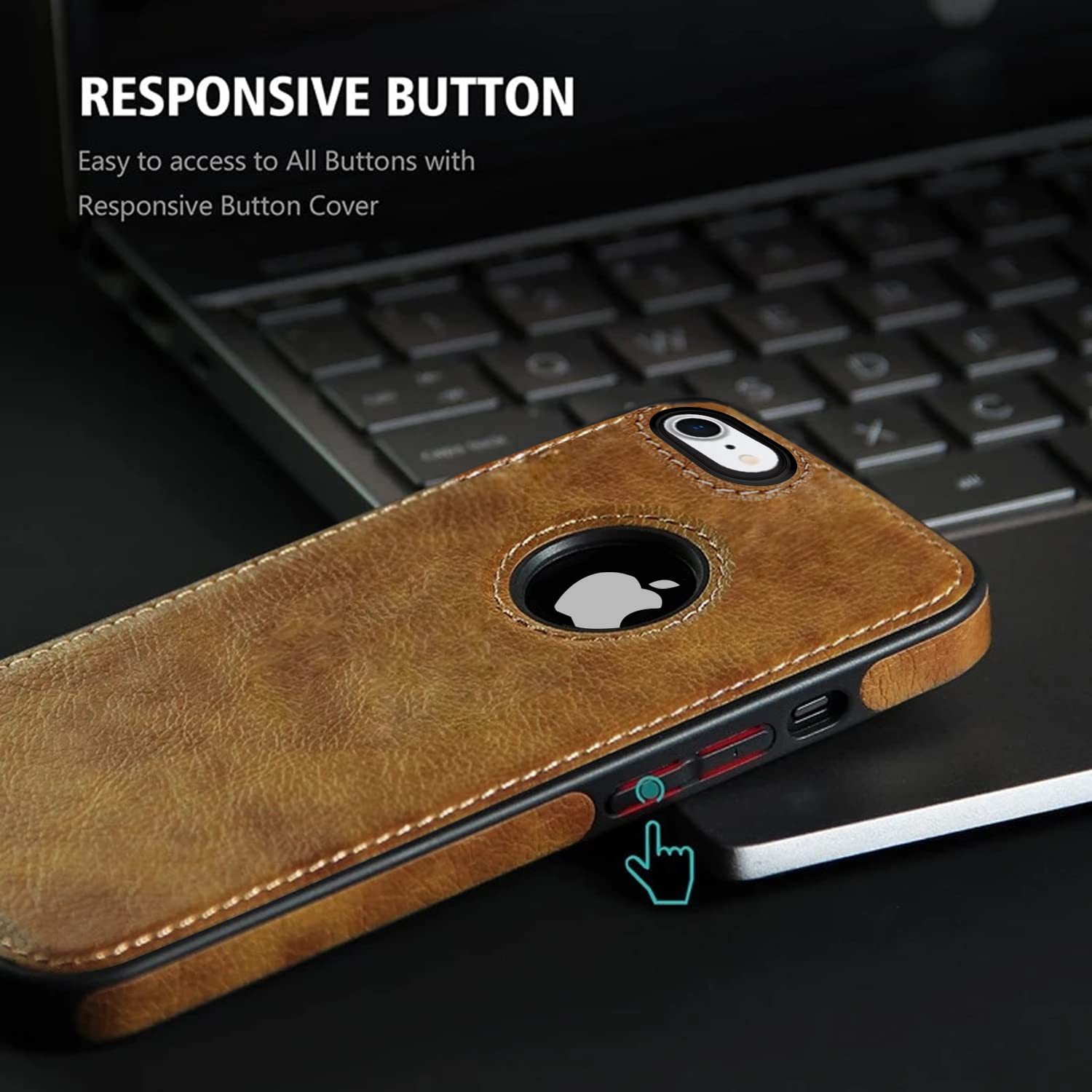 Puloka Brown Logo cut Leather silicone case for Apple iPhone 7