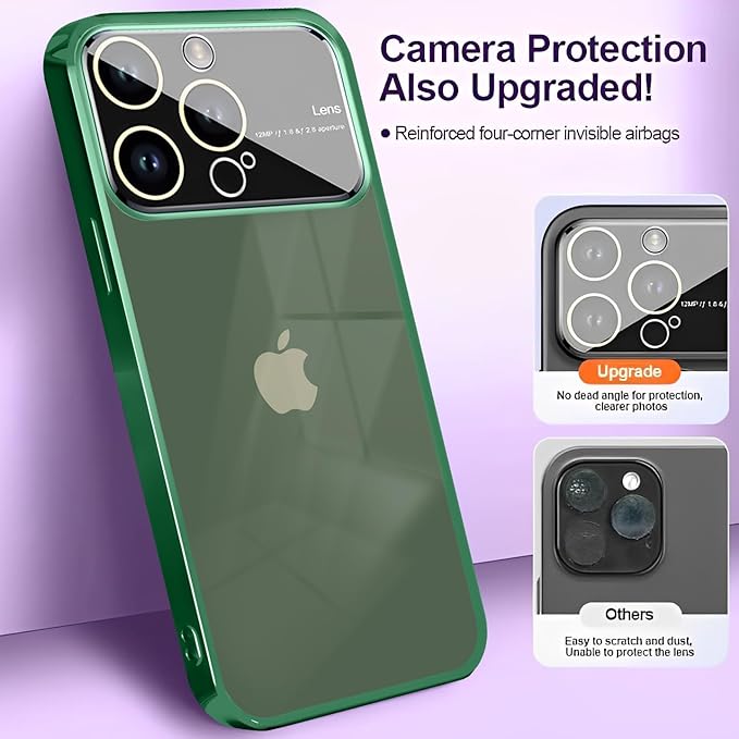 Luxury Plating Green Camera Protection Transparent Case for Apple iphone 13 Pro Max