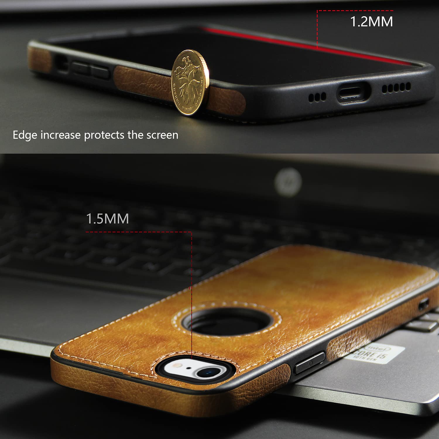 Puloka Brown Logo cut Leather silicone case for Apple iPhone 7