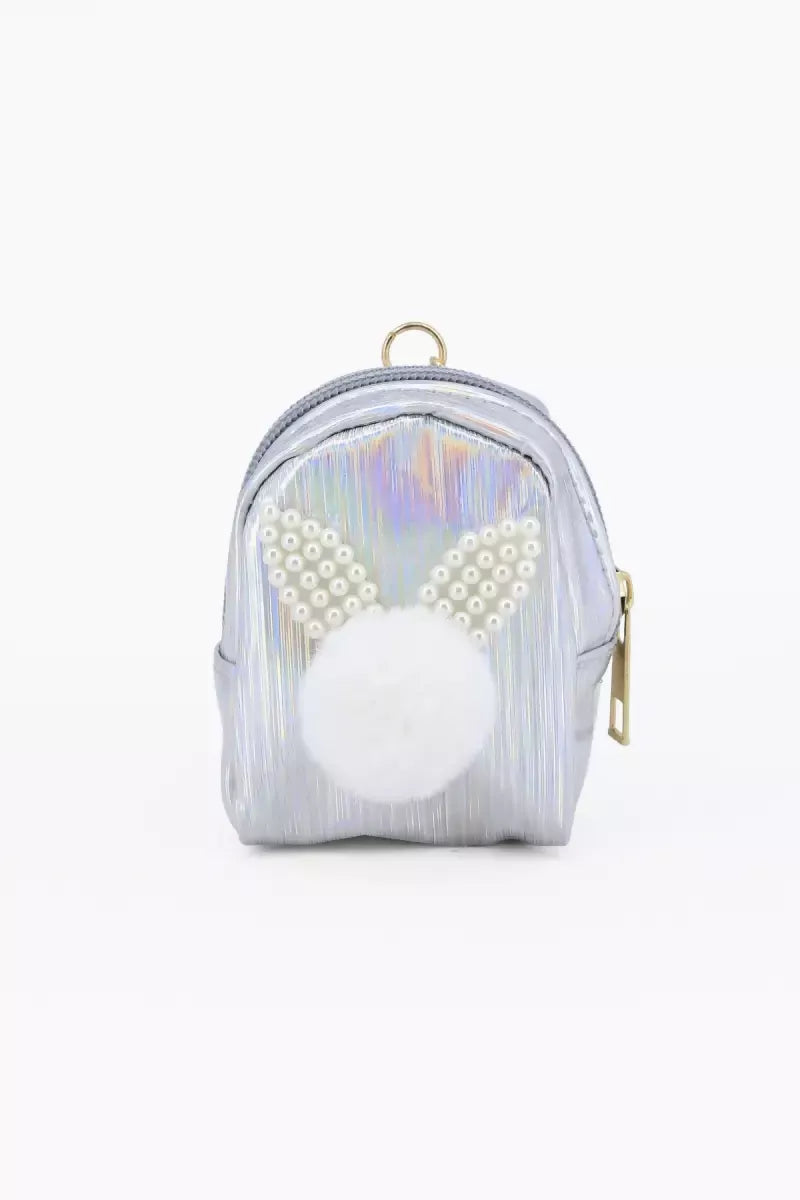 Mini Coin Purse Keychain with Fluffy Pompom (Ash)