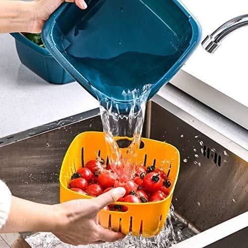Double Layer Collapsible Food Drainer Basket with Strainers