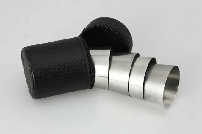 Stainless Steel Shot Cups Drinking Vessel with Black Leather Carrying Case(Set of 4, 30ml)