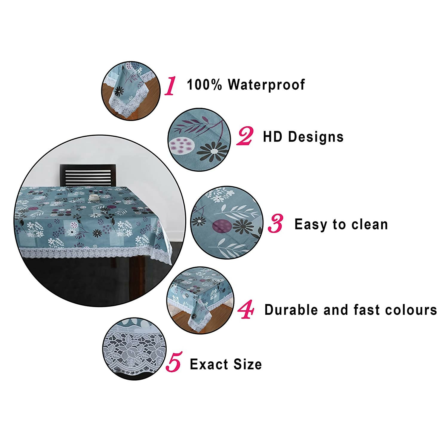 Mopak Decor Table Cover 3D Medium Size 2 to 4 Seater (40*60,Green) & (60x90,Green) Classic Table Cover Printed Table Cover with Lace Centre Table Cover Rectangular Table Cover Dining table cover