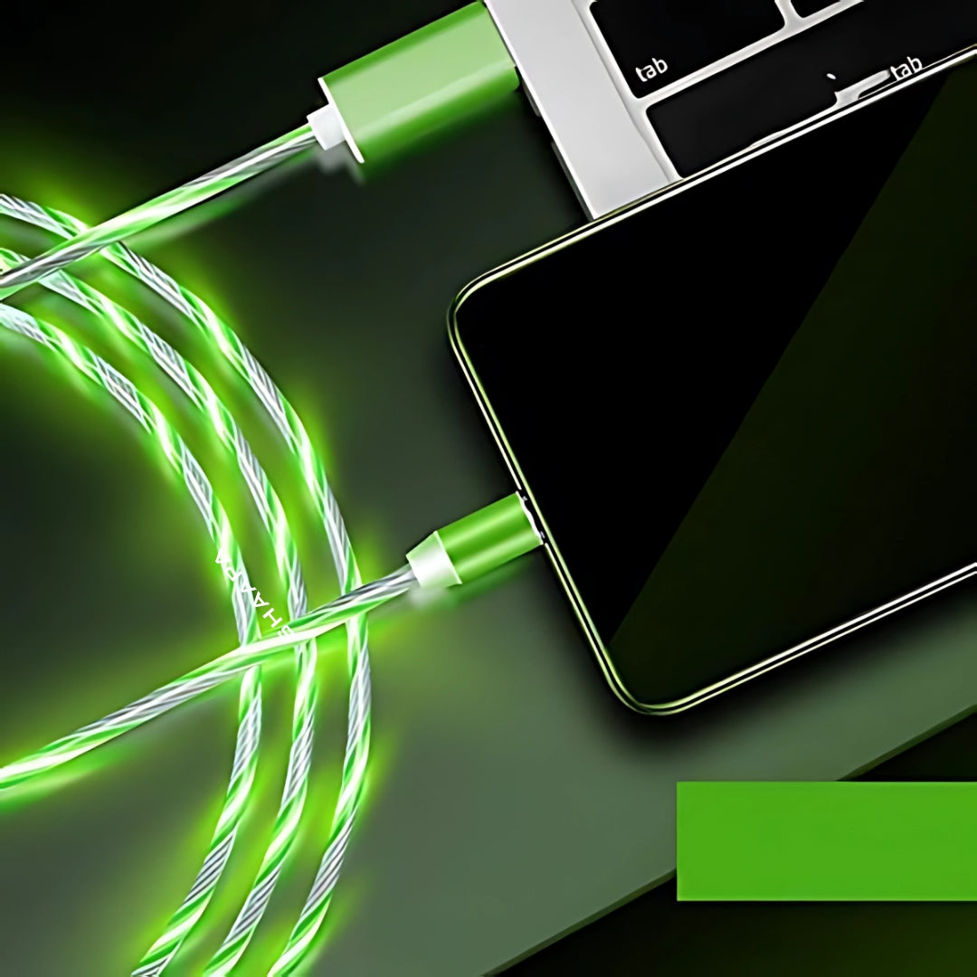 GREEN LED LIGHT ROTATE MAGNETIC (3 in 1) Charging Cable