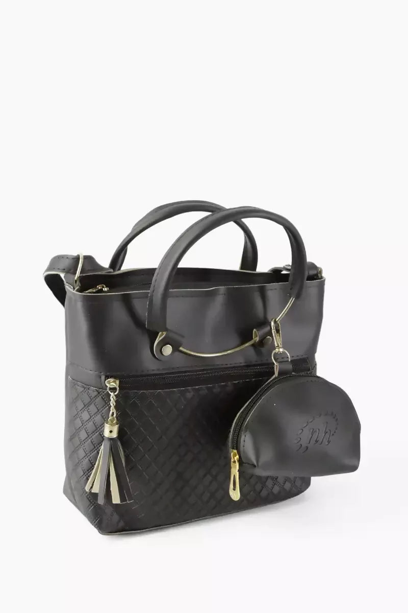 Solid Sling Bag with Pouch for Women & Girls - Black