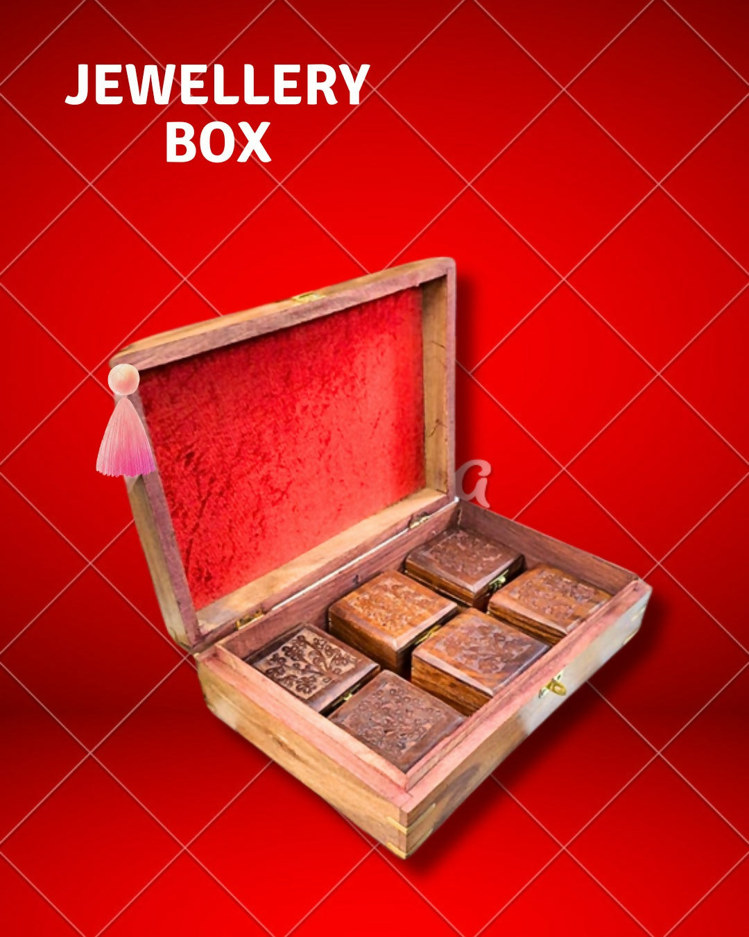 Premium Handcrafted Wooden Jewellery Box with 6 mini Compartment Organizers
