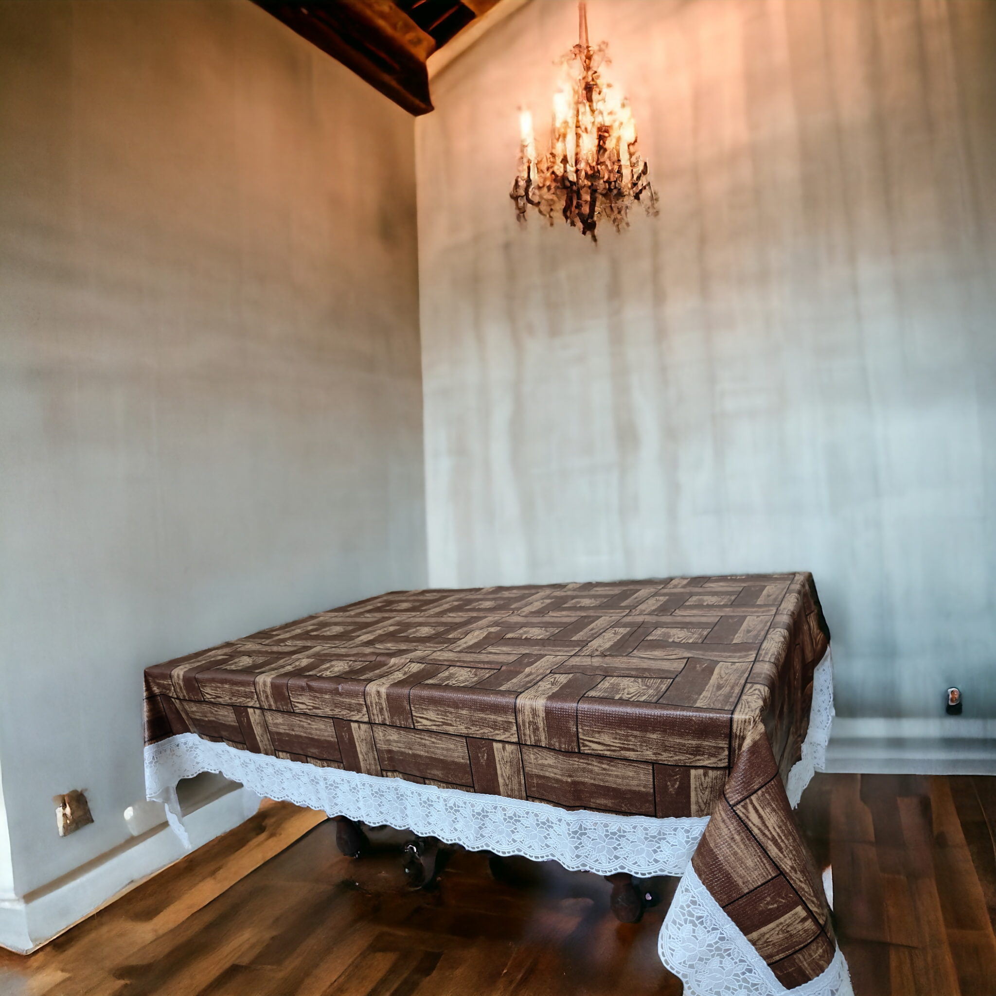 Modern Polyester Dark Brown Wooden Table Cover – Small & Large (40x60 & 60x90) Inches