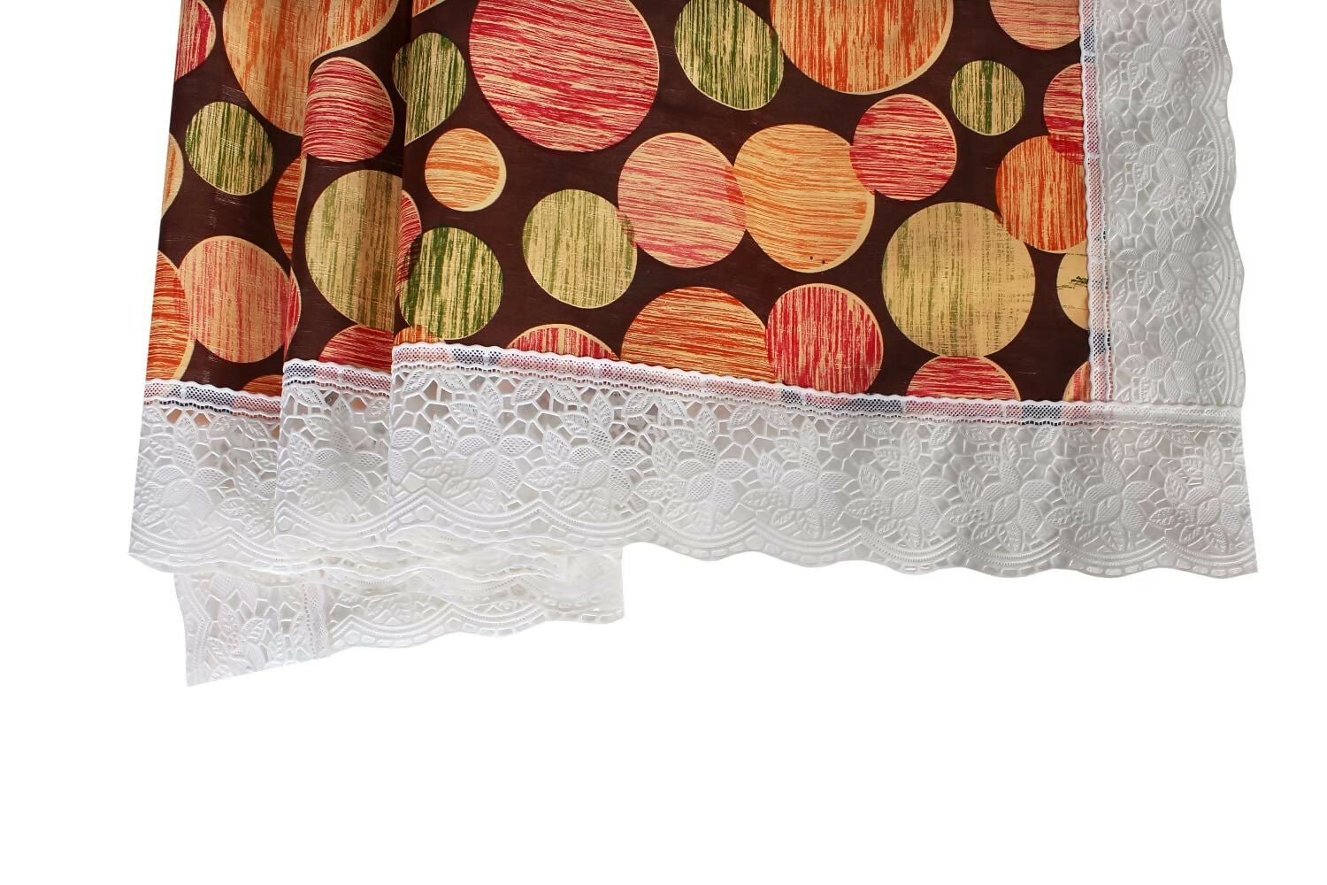 Mopak Decor 3D Printed Table Cover with Lace (Brown Multicircle Design)