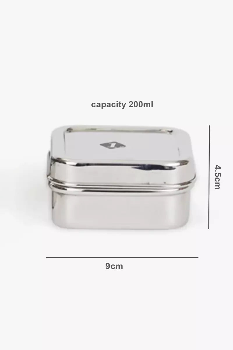 Zion Stainless Steel Royal Plain Square Lunch Box - 200 ML