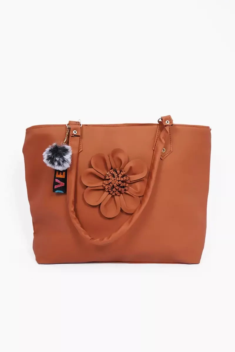PU Floral Design Hand Bag for Women (Brown)