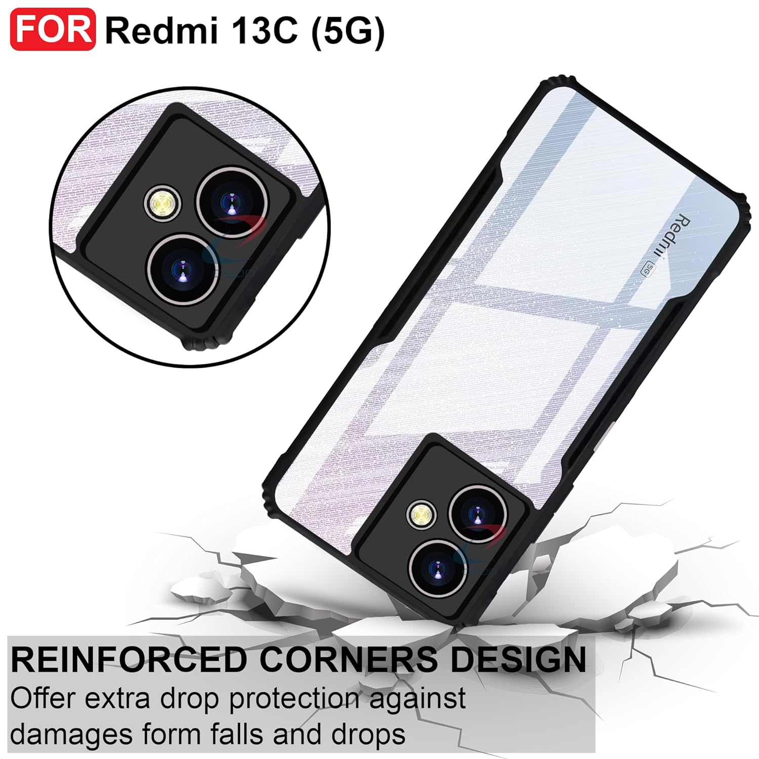 Hybrid Shockproof transparent Silicone Case for Redmi 13c 5G