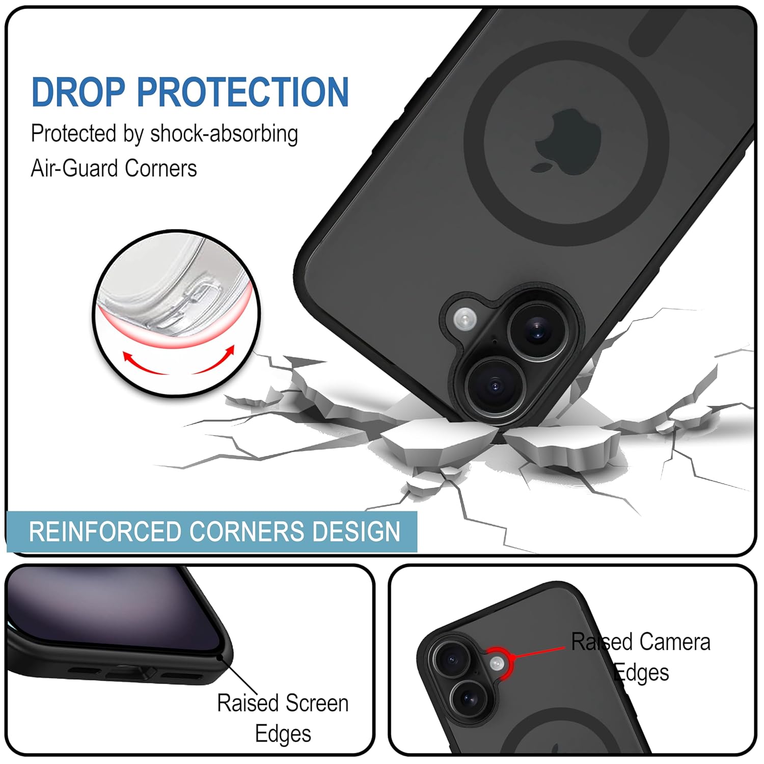 Black MagSafe Clear Transparent Silicone case for Apple iphone 16 Plus