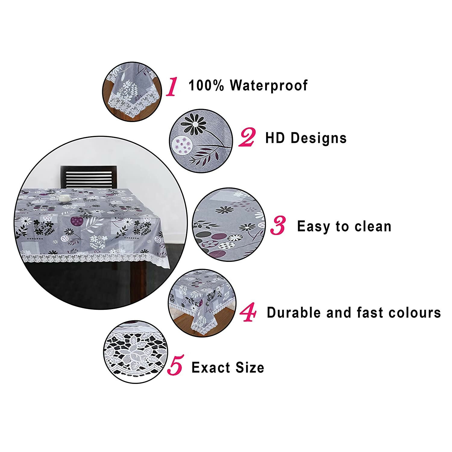 Mopak Decor 3D Printed Table Cover with Lace – Medium (40x60) for 4-Seater & Large (60x90) for 6-Seater – Rectangular Dining and Centre Table Cloth