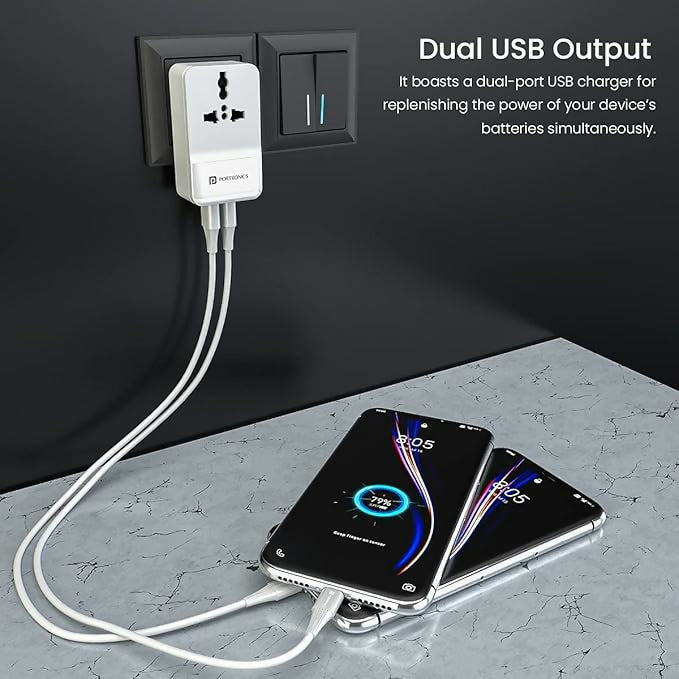 Portronics Adapto III Dual USB Adapter with 1 AC Power Socket (White)