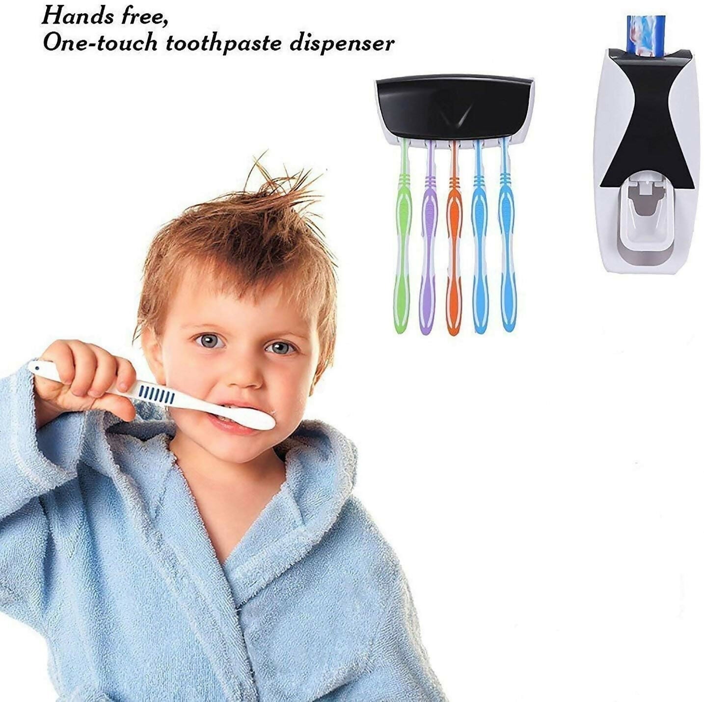 Automatic Toothpaste Dispenser with 5-Slot Toothbrush Holder Hands-Free Bathroom Organizer (Random Colour)