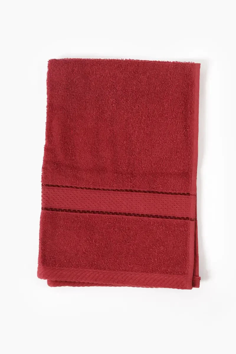 Turkish Cotton Hand Towel - Leaf Dew, 1 Pc - 40 x 60 Cm (Maroon)