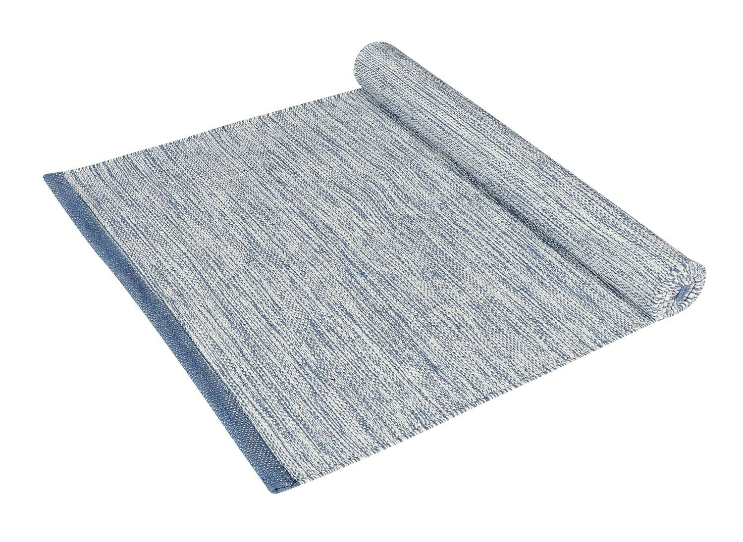 AaHo Eco-Friendly Reversible Rug Hand-Woven Cotton Runner (2x5 ft) Navy Blue