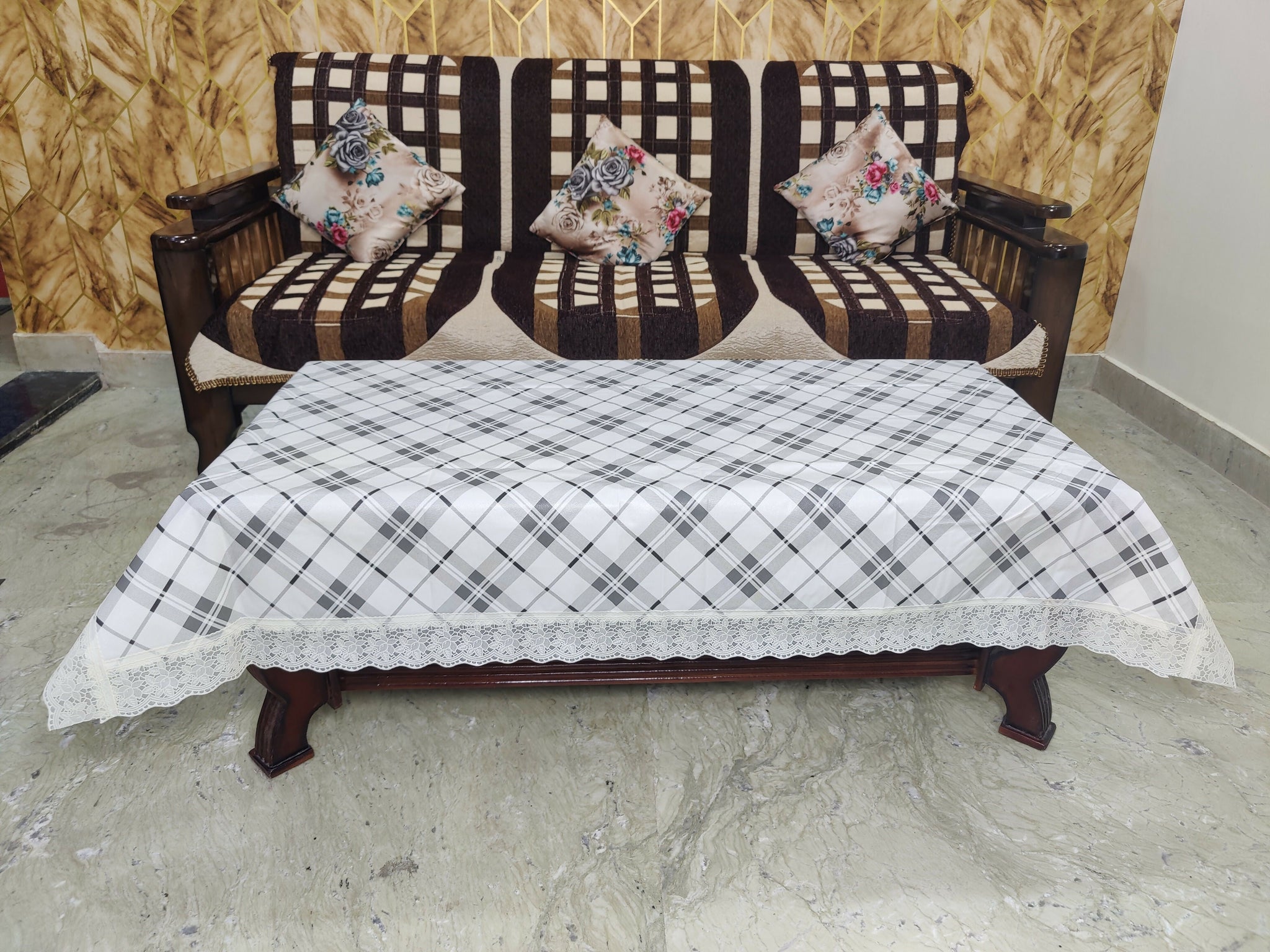 Classic White Black Line Table Cover – Small & Large (40x60 & 60x90) Inches