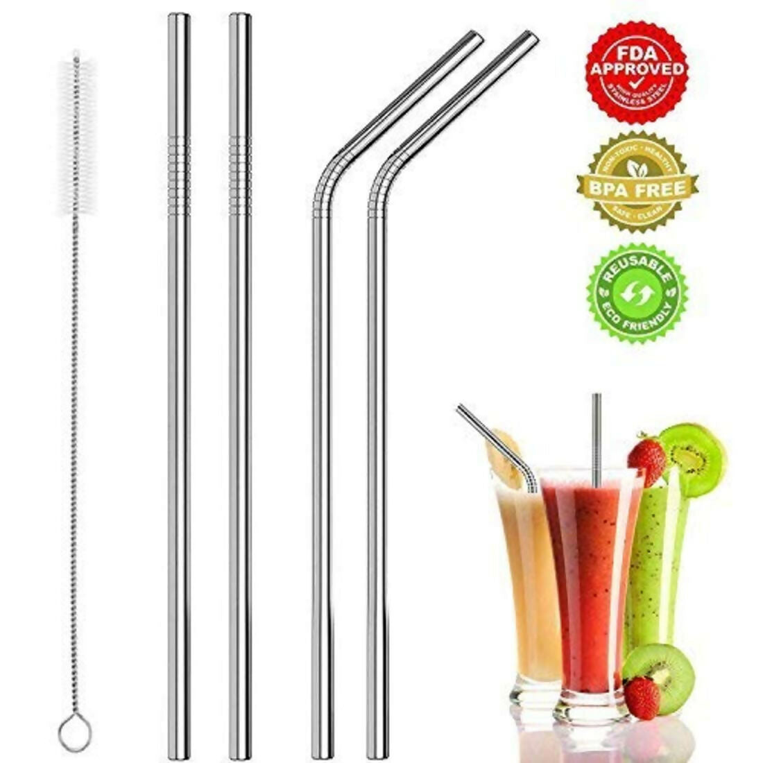 4 Pcs Stainless Steel Juice Drink Straws (Pack of 1)