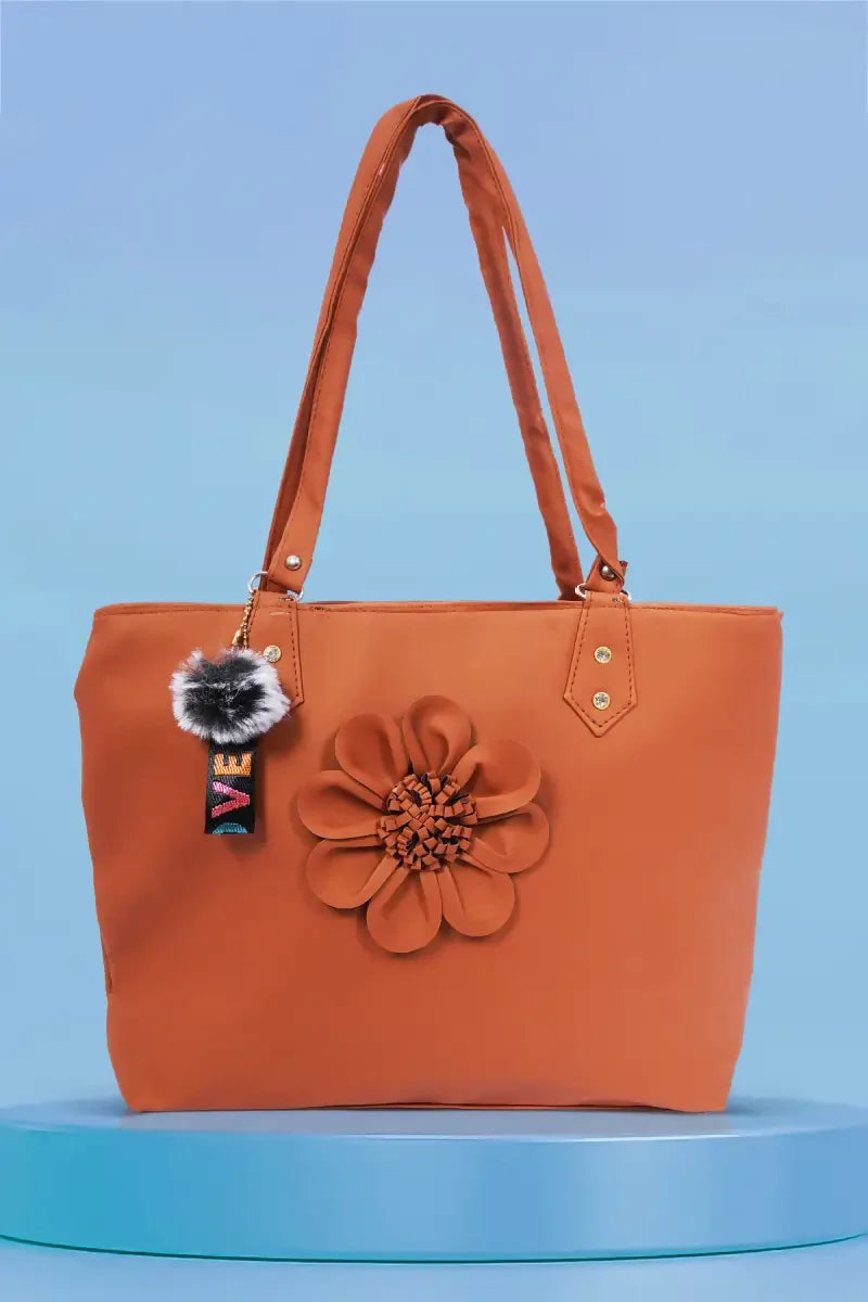PU Floral Design Hand Bag for Women (Brown)