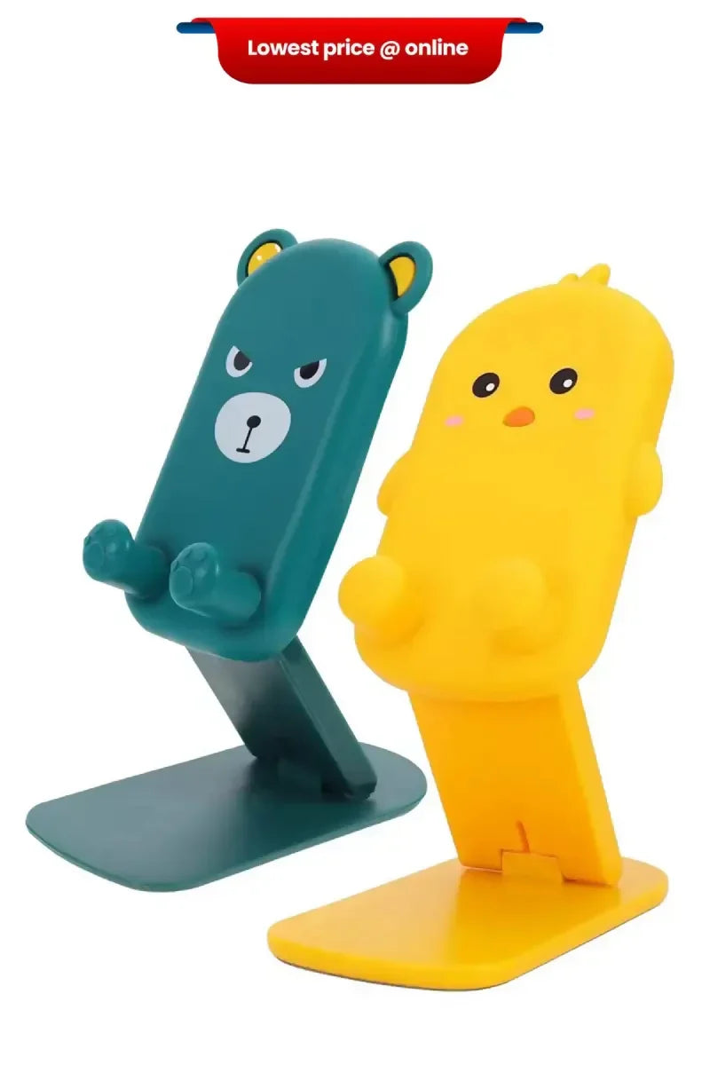 Portable Desktop Mobile & Tablets Holder with Cartoon Design, Foldable Feature (Assorted Colors)