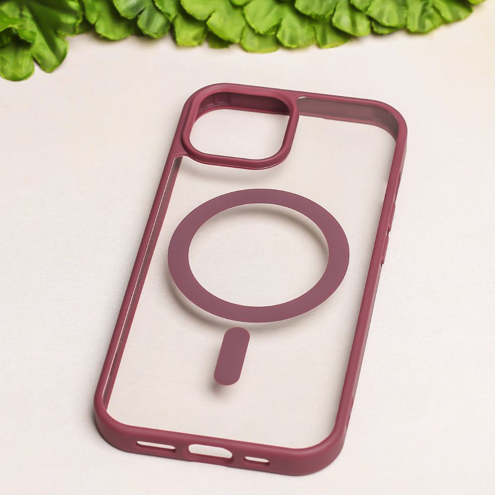 Wine Red MagSafe Clear Transparent Silicone case for Apple iphone 15 Pro